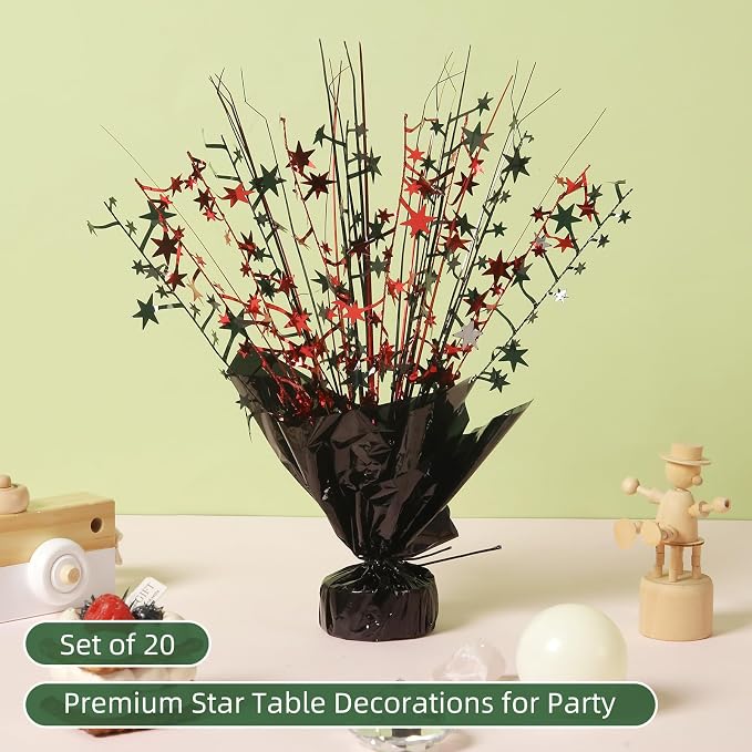 20 Pack Black Red Foil Spray Centerpiece Star Table Decoration Metallic Burst Table Centerpieces for Birthday Graduation New Year Wedding Anniversary Party Supply (Black Red)