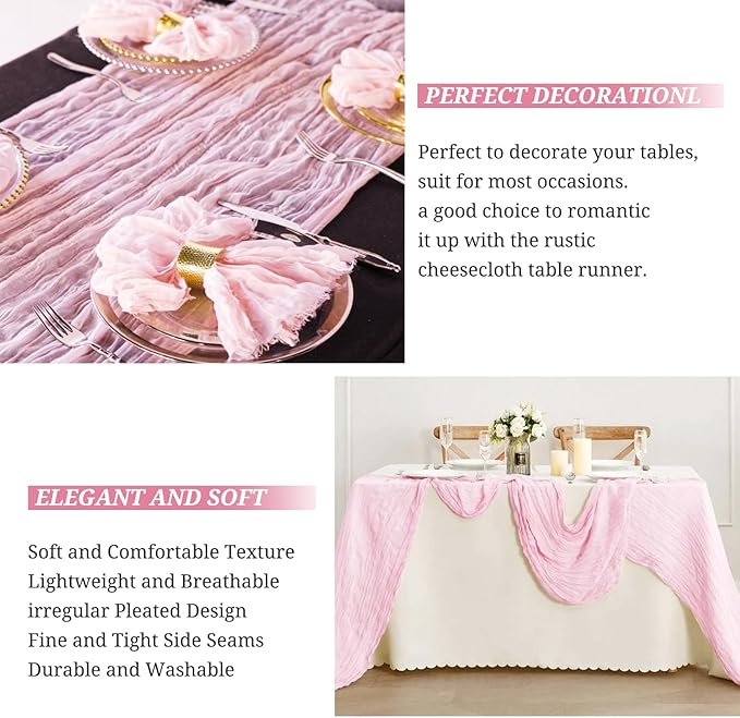16 Pack Cheesecloth Boho Gauze 35120 Inch Rustic Romantic Long Table Runner for Wedding Party Bridal Shower Thanksgiving Christmas Decoration (Light Pink)