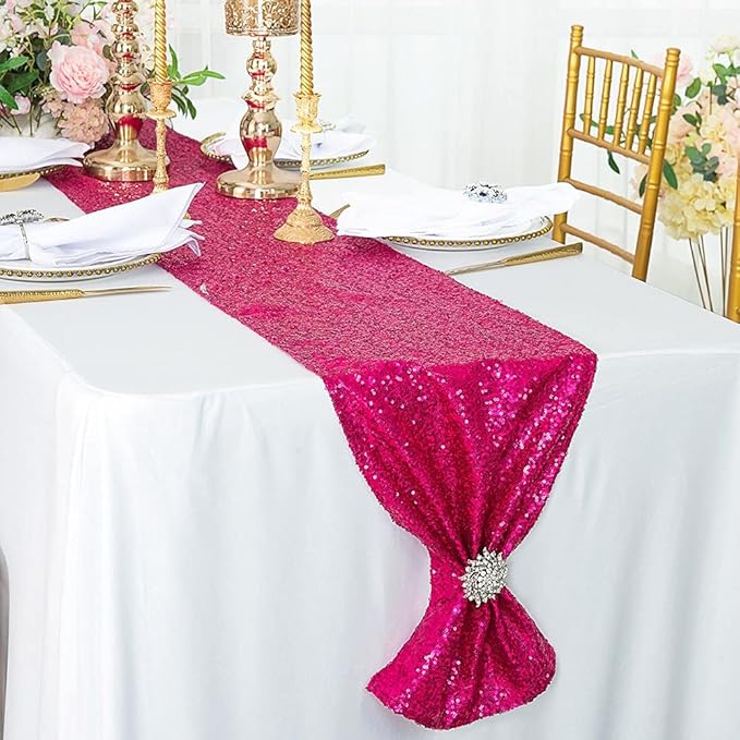 JYFLZQ Hot Pink Sequin Table Runner 12" x 72" Pack of 10 Sparkly Fuchsia Metallic Table Runner Glitter Sequin Runner for Table Birthday Party Event Decorations