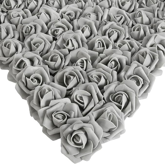 Foam Roses,200PCS Artificial Gray Roses 1.97in Fake Rose Heads for Craft DIY Wedding Party Home Decoration(Silver Gray)