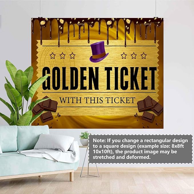 Golden Ticket Yellow Chocolate Drip Backdrop, Chocolate Factory Backdrop, Baby Shower Birthday Party Decorations Supplies TAY1903