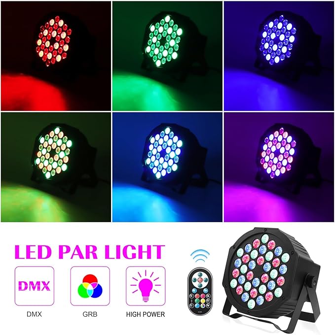 U`King LED Par Lights DJ Stage Light Corded RGB 36 LED with Sound Activated Control DJ Uplighting for Wedding Party Club Christmas Stage Lighting (2 Packs)