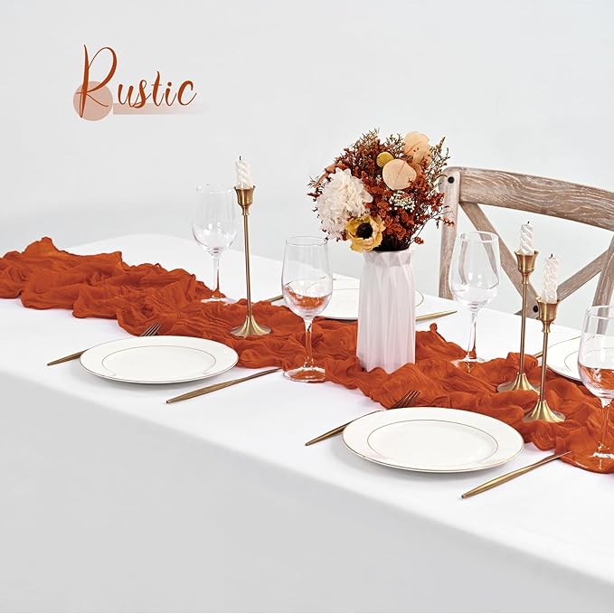 10 Pack Terracotta Table Runner 10Ft Cheesecloth Table Runner Boho Gauze Cheese Cloth Table Runners Romantic Long Sheer Fabric Table Runners for Wedding Party Bridal Shower