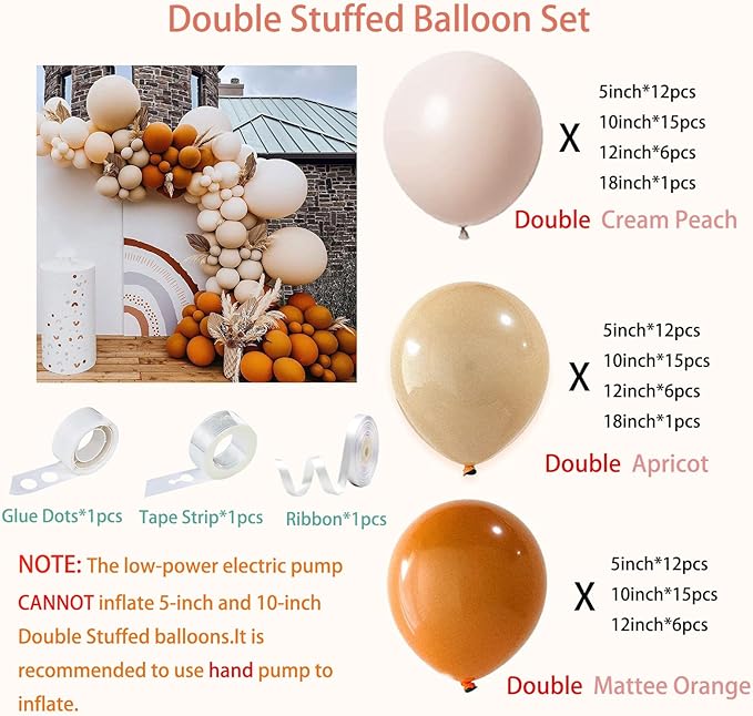 Fall Balloons Garland Arch Kit - Double Stuffed Matte Burnt Orange Cream Peach Apricot Terracotta Latex Balloon Different Sizes 18 12 10 5In Fall Ballon for Baby Shower Party Holiday