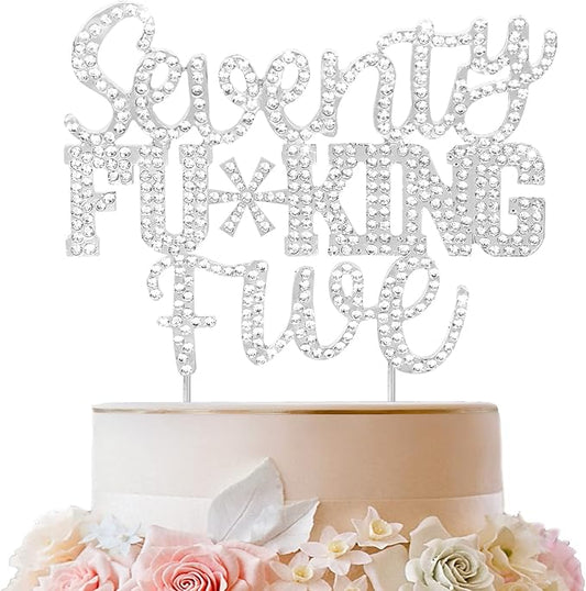 LINGTEER Seventy Five Funny Silver Rhinestone Cake Topper - Cheers to 75 Years Old,Happy 75th Birthday Party Cake Centerpieces Topper Decorations.