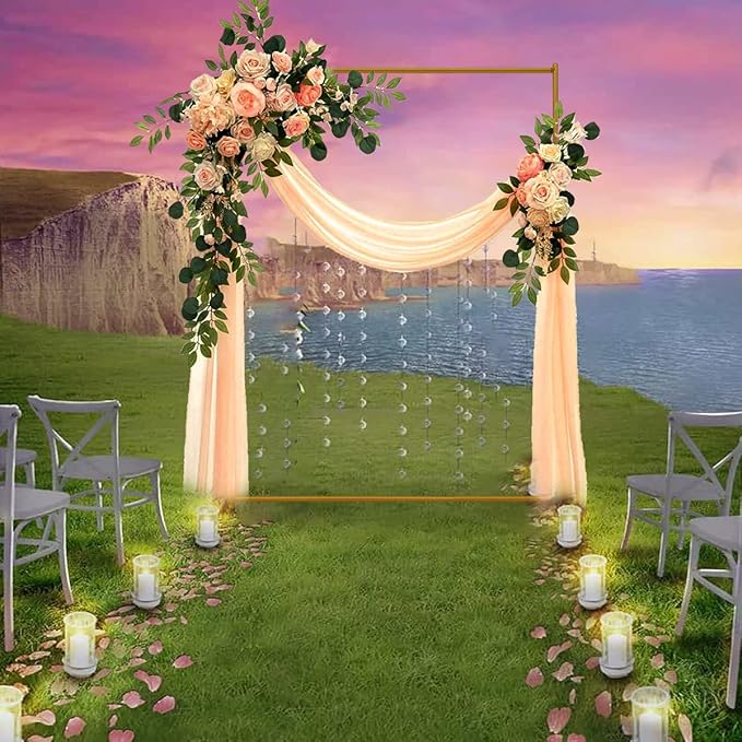 Gold Wedding Arch Backdrop Stand, 6.6FT*3.3FT Square Balloon and Flower Metal Frame for Ceremony, Anniversary, Party, Baby Shower Photo Booth Decoration.