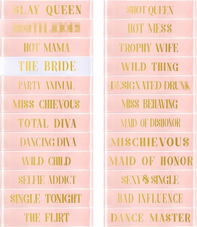 JellyArch 24 Pcs Bride Sash Bachelorette Party Bridesmaid Sashes Set Bridal Team Sash Bachelorette Party Sashes Bridal Shower Decorations Bride Gifts for Bridesmaids Maid of Honor(White Rose Gold)