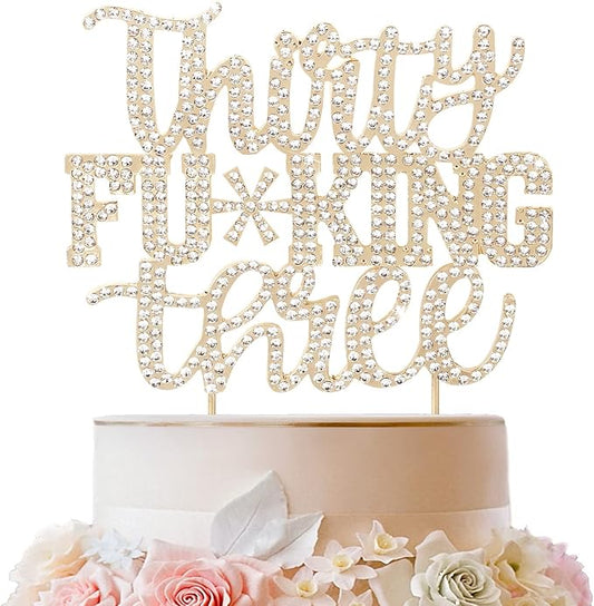 LINGTEER Happy 33rd Birthday Funny Gold Rhinestone Cake Topper - Cheers to 33 Years Old,Happy 33rd Birthday Cake Centerpieces Topper Decorations Gift Sign.