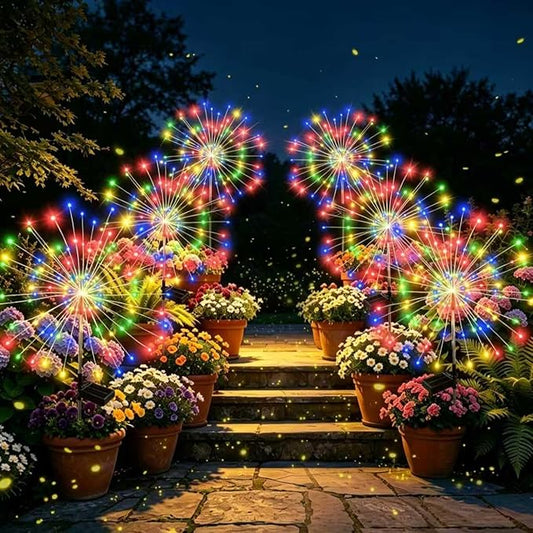 Solar Garden Lights Outdoor Decorative, 6pack 120 LED Firework Lights Waterproof，Solar Fairy Lights for Outside,Garden,Yard, Patio,Pathway,Flowerbed,Party(Multicolor)