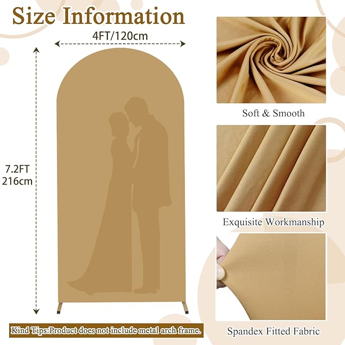 FOTSHARER Khaki Arch Cover 7.2 FT Arch Backdrop Cover Chiara Wall Cover for Party Decoration Arches Metal Arch Backdrop Cover Tan Backdrop Covers Arch Spandex for Family Reunion Birthday Supplies