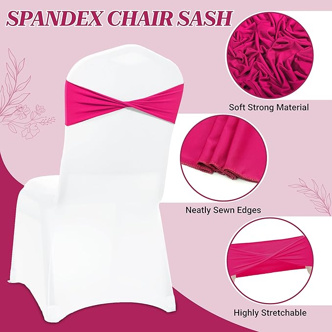 MDS Pack of 250 Spandex Chair Sashes Bows Elastic Stretch Dining Chair Bands Ties Without Slider Buckle Universal fits for Wedding Baby Shower Birthday Party Banquet Event Decoration - Magenta