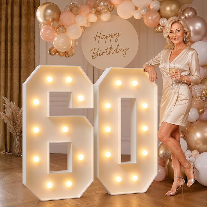 imprsv 4FT Marquee Numbers 60,DIY Light Up Numbers for 60th Birthday Decorations, Party Decorations,Anniversary Party Decor,Mosaic Number for Balloons Number 60,Pre-Cut Foam Board Kit