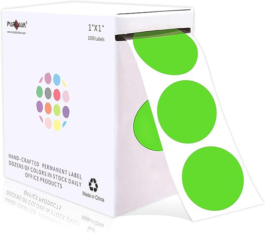PARLAIM 1 Inch Round Permanent Adhesive Color-Code Dot Stickers,1000 per Roll dots Label Dispenser Box,Light Green Circle Stickers Label