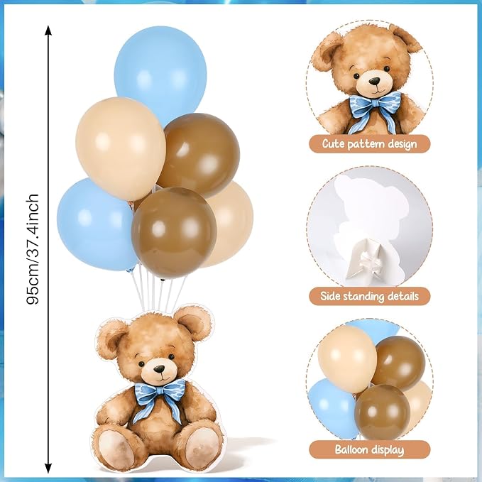 6 Sets Balloon Stand Kit for Table Blue Bear Baby Shower Tables Centerpieces with Balloon Boy Baby Shower Decor for Bear Theme Gender Reveal Birthday Party Table Decorations Supplies