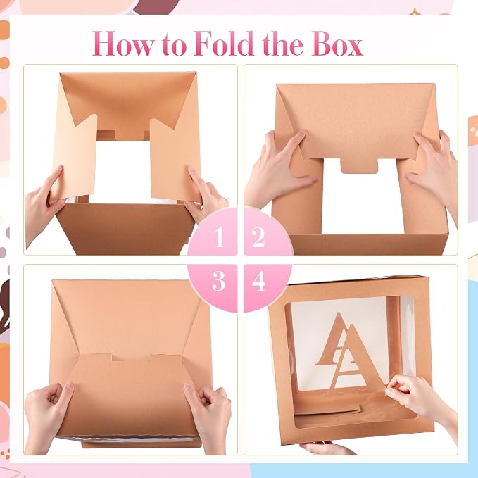 Zhanmai Baby Boxes for Bear Baby Shower Decoration with 4 Letters 36 Balloons 4pcs Transparent Clear Balloon Box Blocks for Boy Girl Balloon Boxes Gender Reveal Party Favors(Khaki,Blue, Pink)