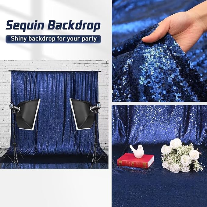 Eternal Beauty Navy Blue Sequin Backdrop, 8x10 Ft Glitter Background Curtains for Shimmer Photography Party Wedding Birthday Independence Day Back Drop Decor