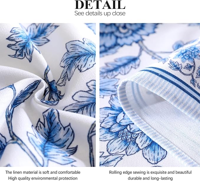 ISAENNE Designer French Linen Rectangular Tablecloth,118"x67"-BlueWilow | Chinoiserie Vintage Elegant Long Table Cloth Rectangle Table,Blue Floral Pattern,Beautiful,Dining,Kitchen,Thanksgiving