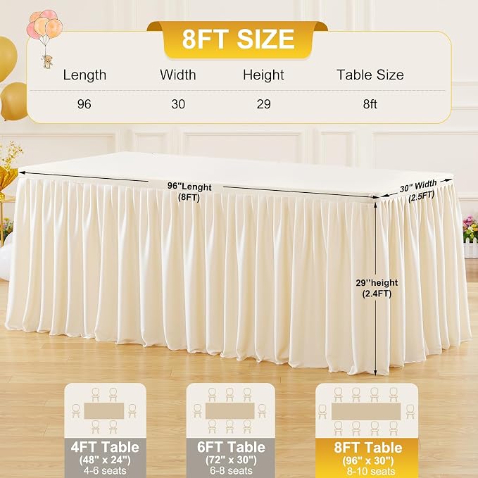 2 Packs Light Champagne Tableclothes for 8 Foot Rectangle Tables, Wrinkle Free Fitted Table Cloth 8ft Stretch Table Cover with Skirt for Parties Weddings Birthday Banquet Baby Shower