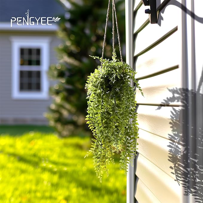 3 Packs 20" Fake Hanging Plants with Black Pots for Wall Decor | Artificial Hanging Plants, Indoor/Outdoor Use, for Home Bathroom Bedroom Office Decor, Easy to Clean, Lifelike Appearance