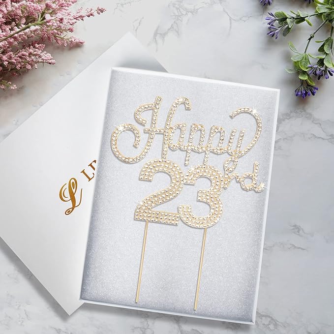 LINGTEER Happy 23rd Birthday Gold Rhinestone Cake Topper - Cheers to 23rd Birthday 23 Years Old Party Cake Centerpieces Topper Decorations Gift Sign.