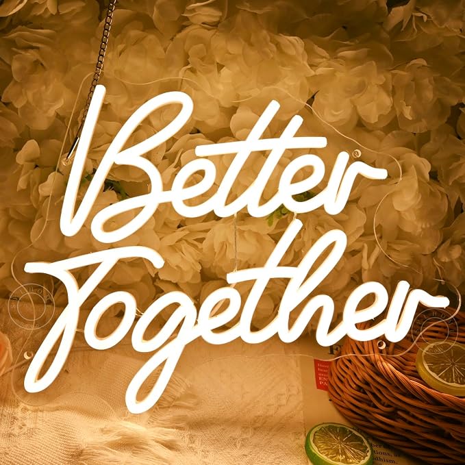 SYLHOME Better Together Led Neon Light Sign Wedding Engagement Anniversary Bridal Shower Wall Sign Decor Bedroom Valentine Day Birthday Party Banner USB 13.78" X 10.91"