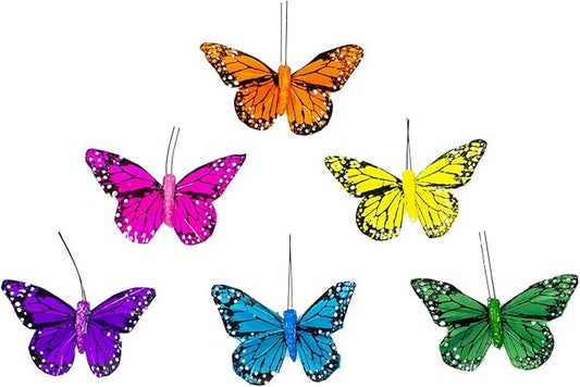 Berfutall- Monarch Butterfly Decor, Feather Butterfly Decorations Set of 12 with Wire, 3", S/6 Color……