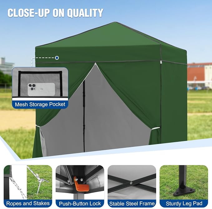 6x4 Pop Up Canopy Tent with Four Wall Panels, Instant Portable Beach Canopy, Outdoor Tent with Carry Bag for Camping, Sports, Tailgating, Events, Green