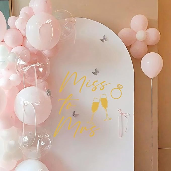 Miss to Mrs Engagement Party Backdrop Decal Sign, Gold Champagne Design, Vinyl Wall Sticker for Wedding Decorations (Gold（MTM）)