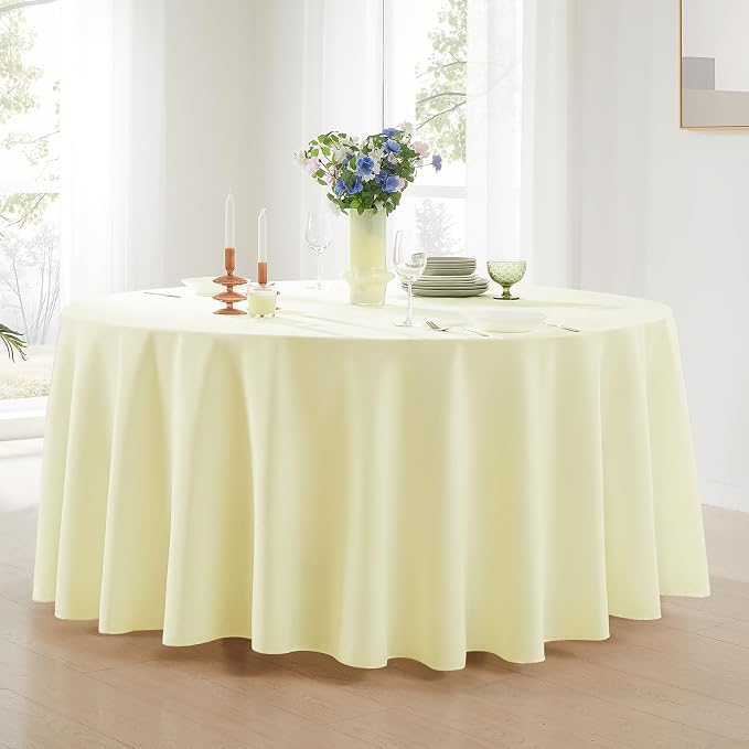 Round Tablecloth 120 Inch Tablecloth 10 Pack Ivory Table Cloths Washable Decorative Polyester TableClothes Cover for Dining Table Banquets Buffet Parties and Wedding