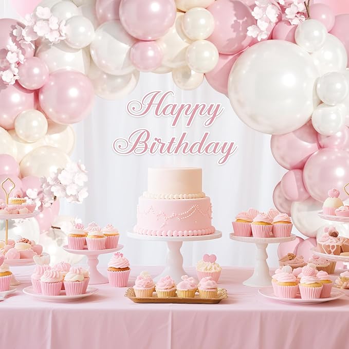 Double Stuffed Pink Balloon Arch Kit 149Pcs Double Stuffed Pearl Pink and White Balloon Arch Kit for Wedding Birthday Bridal Shower Engagement Baby Shower Party Decorations