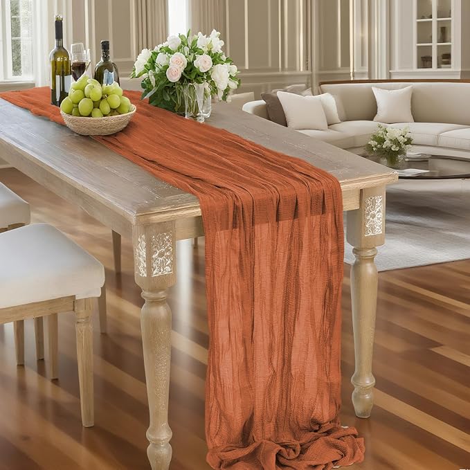 16 Pack Cheesecloth Table Runners 20" x 120", Boho Gauze Table Decor for Wedding, Bridal Shower, Birthday Party, Long Romantic Runner(Terracotta)