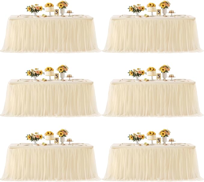 Champagne Tablecloth Rectangle Table Cover for 6 Foot Table, Champagne Tulle Table Skirt Rectangle Table 6ft Stretch Tulle Tablecloth Fitted Elastic Banquet Party Wedding Table Cloth for 6 Foot Table