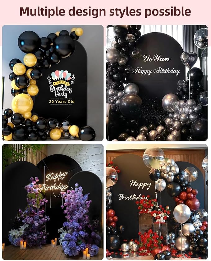 Hemmotop Black Arch Backdrop Cover, Set of 3 (7.2/6.6/6 ft) Wedding Arched Stand Cover, Spandex Arch Covers Stretchy Backdrop for Birthday Party, Baby Shower, Graduation, Decoration, 3 Pieces