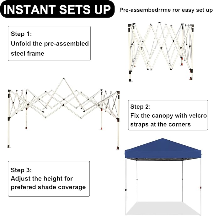 Northroad 8X8 FT Pop Up Canopy, Outdoor Instant Canopy Tent w/Carrying Bag, Portable Gazebo Shelter for Wedding Party,Commercial Event,Patio,Garden,Beach -Dark Blue
