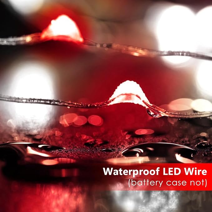 4-Pack Red and White Fairy Lights Battery Operated with Timer, 16FT 50 LED String Lights Outdoor Indoor, Christmas Lights Waterproof for Bedroom Home Wedding Birthday Xmas Parties and Centerpieces