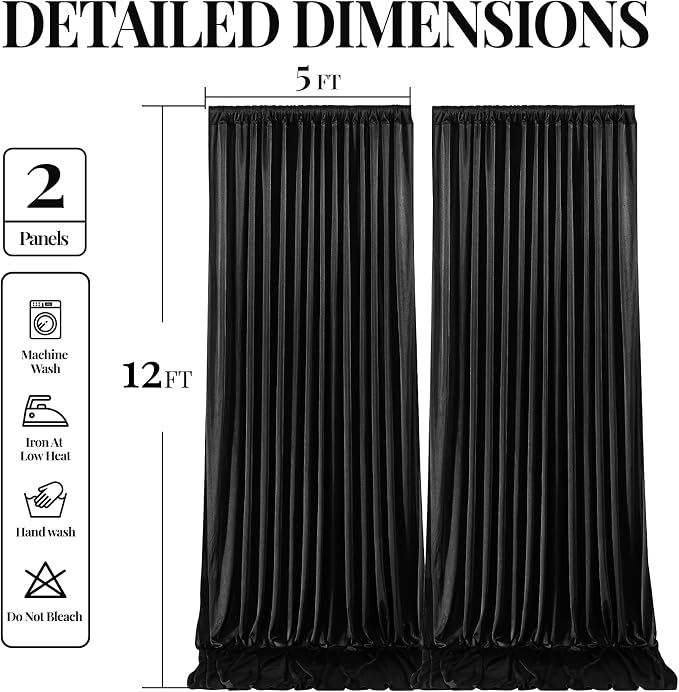 Black Glitter Backdrop Curtains - 10x12FT Satin Photo Backdrop, Wrinkle-Free Shimmer Back Drop Cloth Shiny Drapes for Photobooth Wedding Birthday Parties Photoshoot Background Decorations
