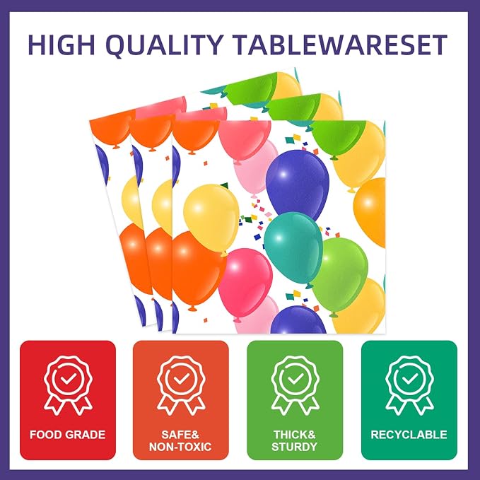 141Pcs Balloon Birthday Party Decorations - Tableware Party Supplies Plates and Napkins Forks Cups Straws Cutlery Colorful Balloons for Baby Shower Birthday Decorations Serves 20 Guests