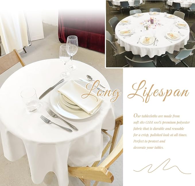 Showgeous 4 Pack Ivory Round Tablecloth 90 Inch Table Cloth for Round Tables Polyester Tablecloths Table Cover for Dining Wedding Party