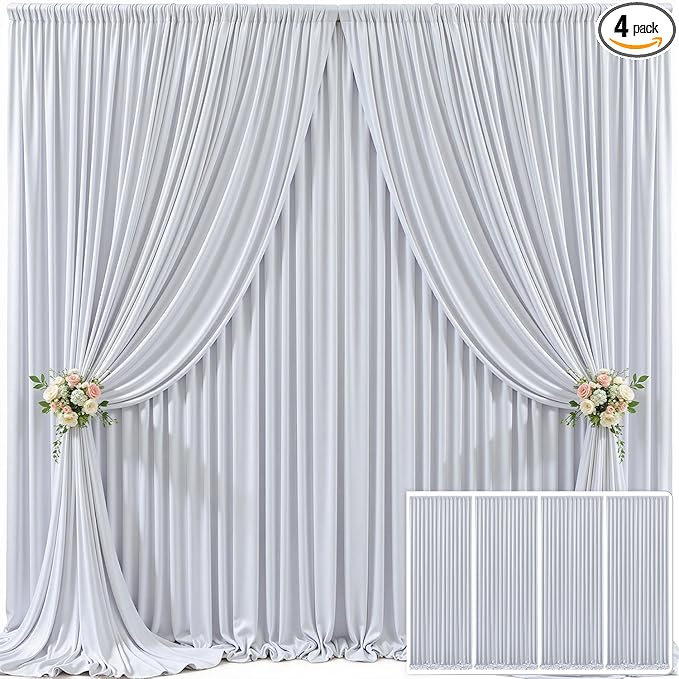 4 Panels Silver Grey Backdrop Curtain for Parties Wedding Wrinkle Free Silver Grey Photo Curtains Backdrop Drapes Fabric Decoration for Birthday Party Baby Shower 20ft(W) x 10ft(H)