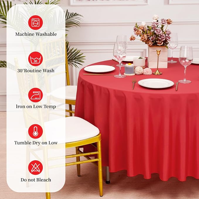 10 Pack Red Round Tablecloth 90 Inch, Waterproof Polyester Table Cloth for Round Tables Red Tablecloths Stain and Wrinkle Resistant Washable Fabric Table Cover for Party Dining Wedding Banquet