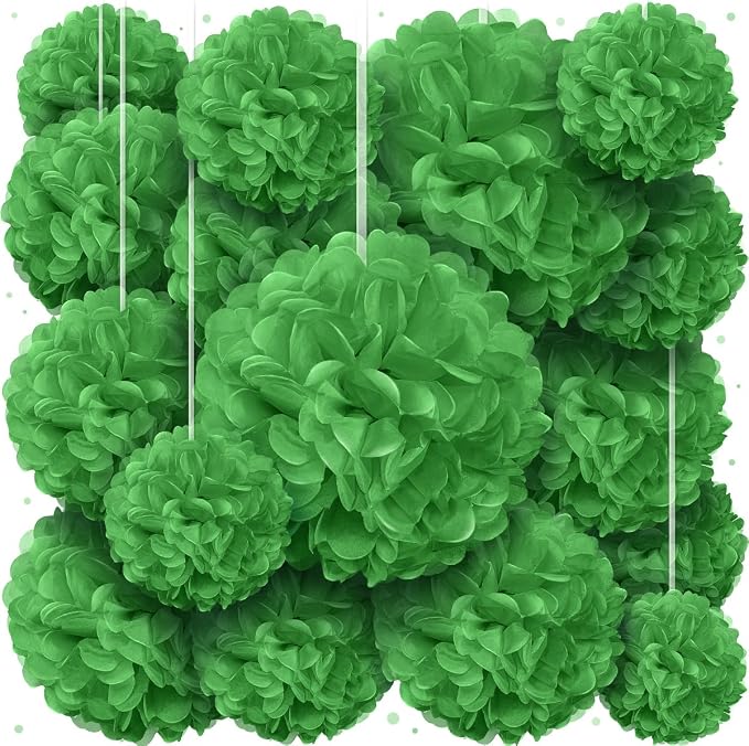 Green Tissue Paper Pom Poms - Green Party Decorations for Birthdays, Weddings, Baby Showers and Special Occasions by Avoseta (16 Piece Set, Assorted Sizes)