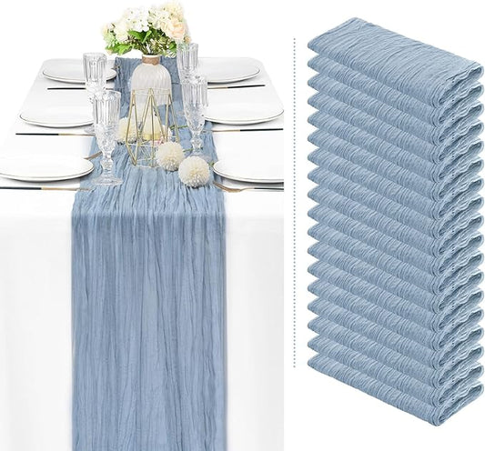 18 Pack Dusty Blue Cheesecloth Table Runner 35x120 Inch Long Semi-Sheer Gauze Table Runner Boho or Rustic Wedding Table Decor for Wedding Decor Arch Draping Bridal Shower Holiday Party