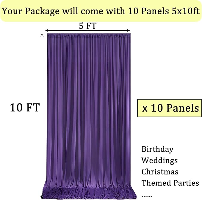 50ftx10ft Wrinkle Free Purple Backdrop Curtains for Parties, 10 Panels 5x10ft Thick Polyester Backdrop Drapse for Weddings Birthday Photography Background Curtains