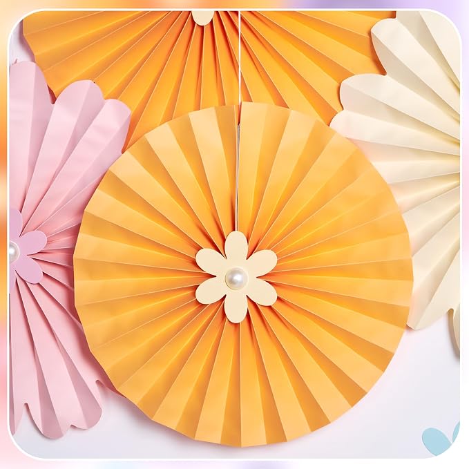 Pastel Paper Fans, Pastel Decorations for Party, Birthday, Classroom, Birthday, 9 PCS Yellow, Pink and Purple Pastel Paper Flower Decorations for Baby Shower, Wall Decor