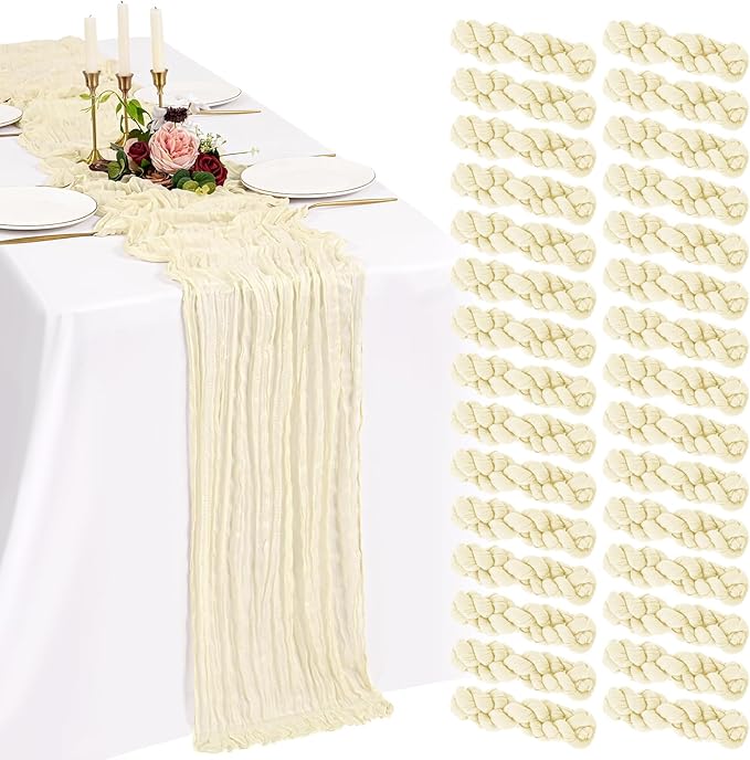 30 Pack Cheesecloth Table Runner 10FT Beige Table Runner Boho Gauze Cheese Cloth Table Runners Long Rustic Sheer Table Decorations for Wedding Party Baby Bridal Shower Birthday Holiday Home