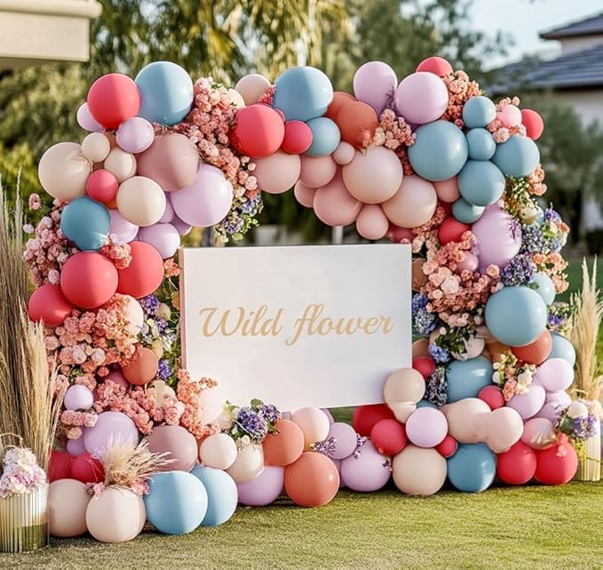 Pastel Balloon Garland Double Stuffed Dusty Pink Blue Cream Balloon Light Purple Pink Nude Latex Balloons Arch Kit for Wild Flower Gender Reveal Baby Shower Tea Birthday Decorations