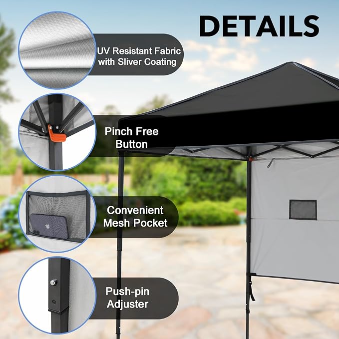 6x4 Pop Up Canopy Tent with Half Wall Panel, Instant Portable Beach Canopy, Outdoor Tent with Carry Bag for Camping, Sports, Tailgating, Events, Black