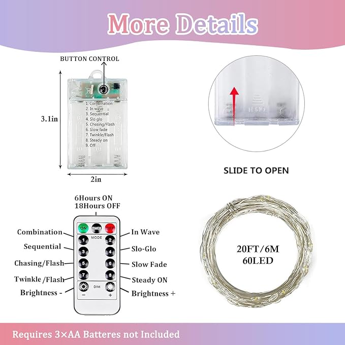 4Pack 80FT 240LED Fairy Lights Battery Operated with Remote & Timer 8 Modes Twinkle String Lights Battery Powered Indoor Outdoor Waterproof for Bedroom Wedding Christmas Décor Warm White & Multicolor