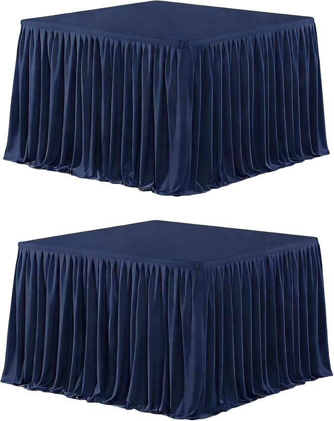 Wish Care 2 Pack Navy Blue Square Table Clothes for 34x34 Inch Tables, Polyester Fitted Tablecloths 2.8ft Stretch Table Cover for Wedding, Birthday, Parties, Trade Show, Craft Show