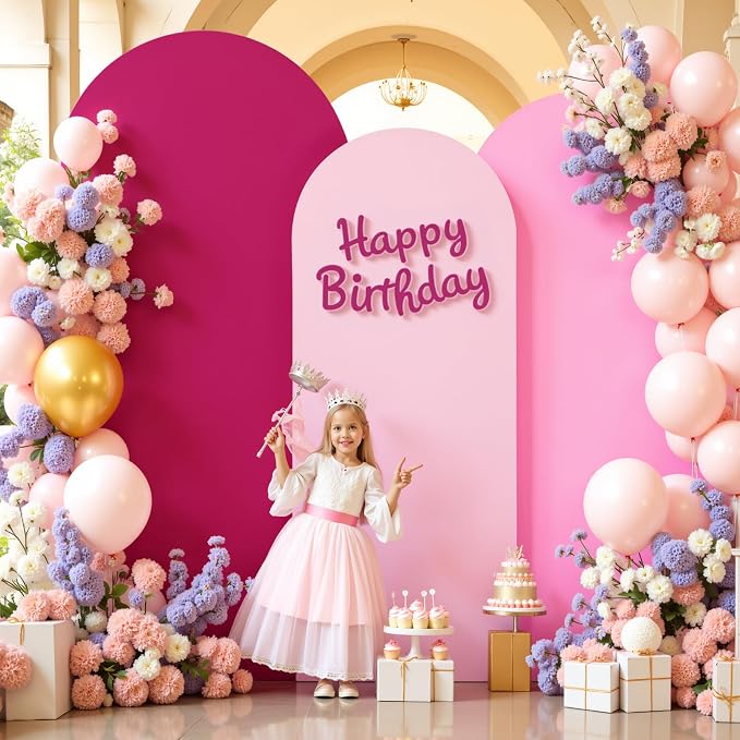 Set of 3 Arch Backdrop Covers(6ft, 5ft, 4ft) - Premium Stretchy Spandex Backdrop Arch Stand Cover for Baby Shower,Wedding,Party Decor Chiara Cover with Double-Sided Design(Pink)